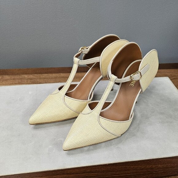 Malone Souliers Cream Linen Stilettos - Picture 1 of 6